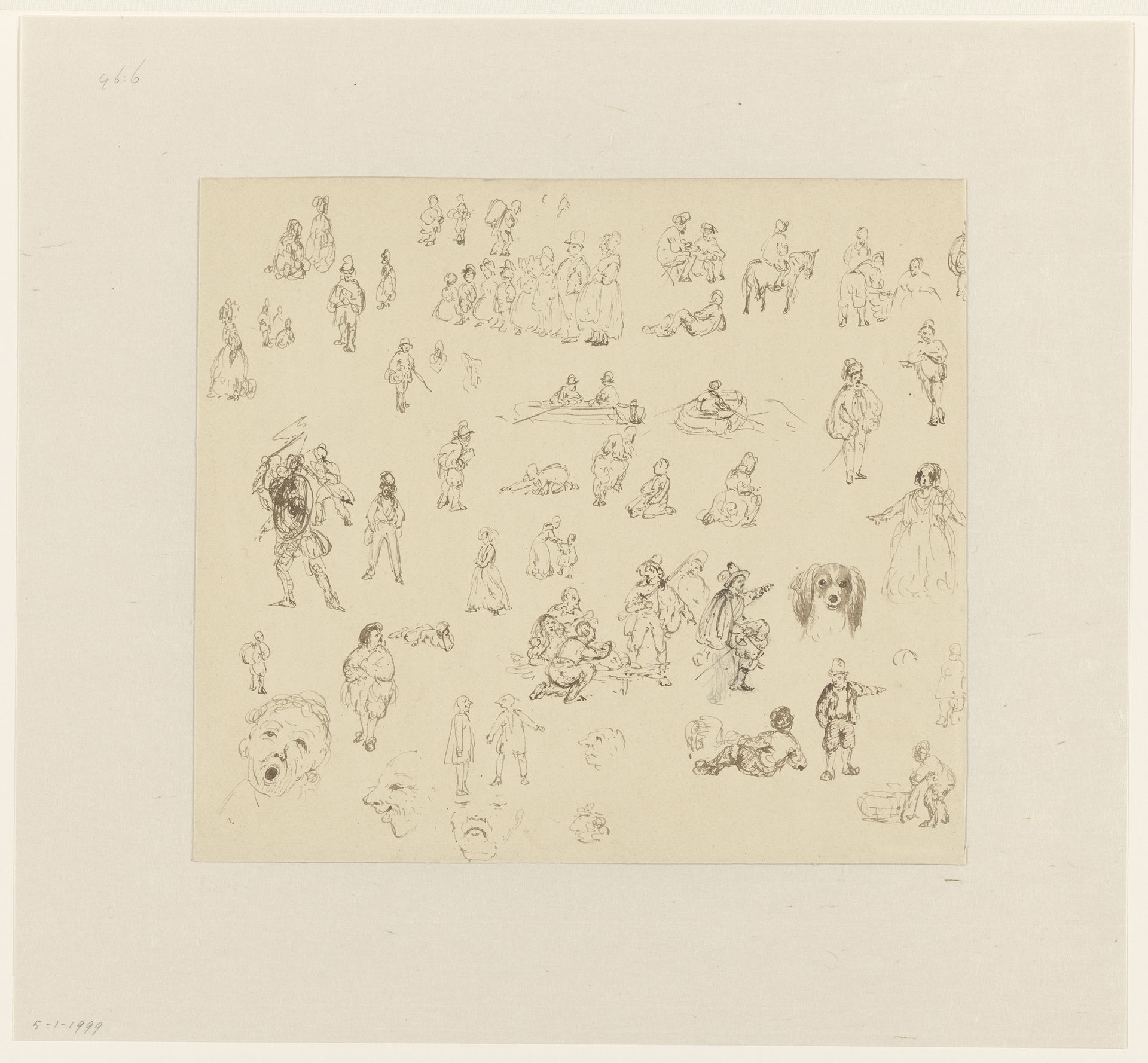 Schetsblad met vele figuren by Jan van Ravenswaay