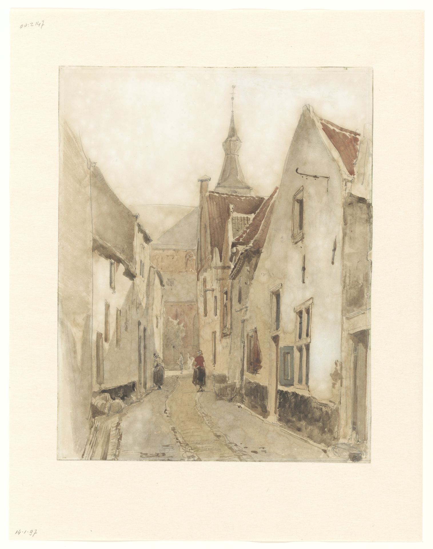 Gezicht vanuit de Ridderstraat in de Kerksteeg, Hattem by Johannes Bosboom