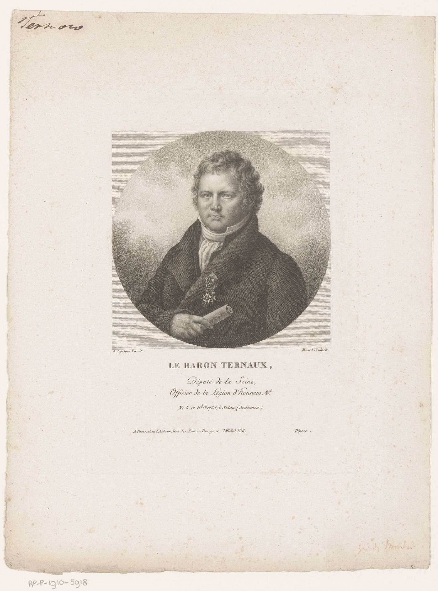 Portret van Guillaume Louis Ternaux by Johann Renard