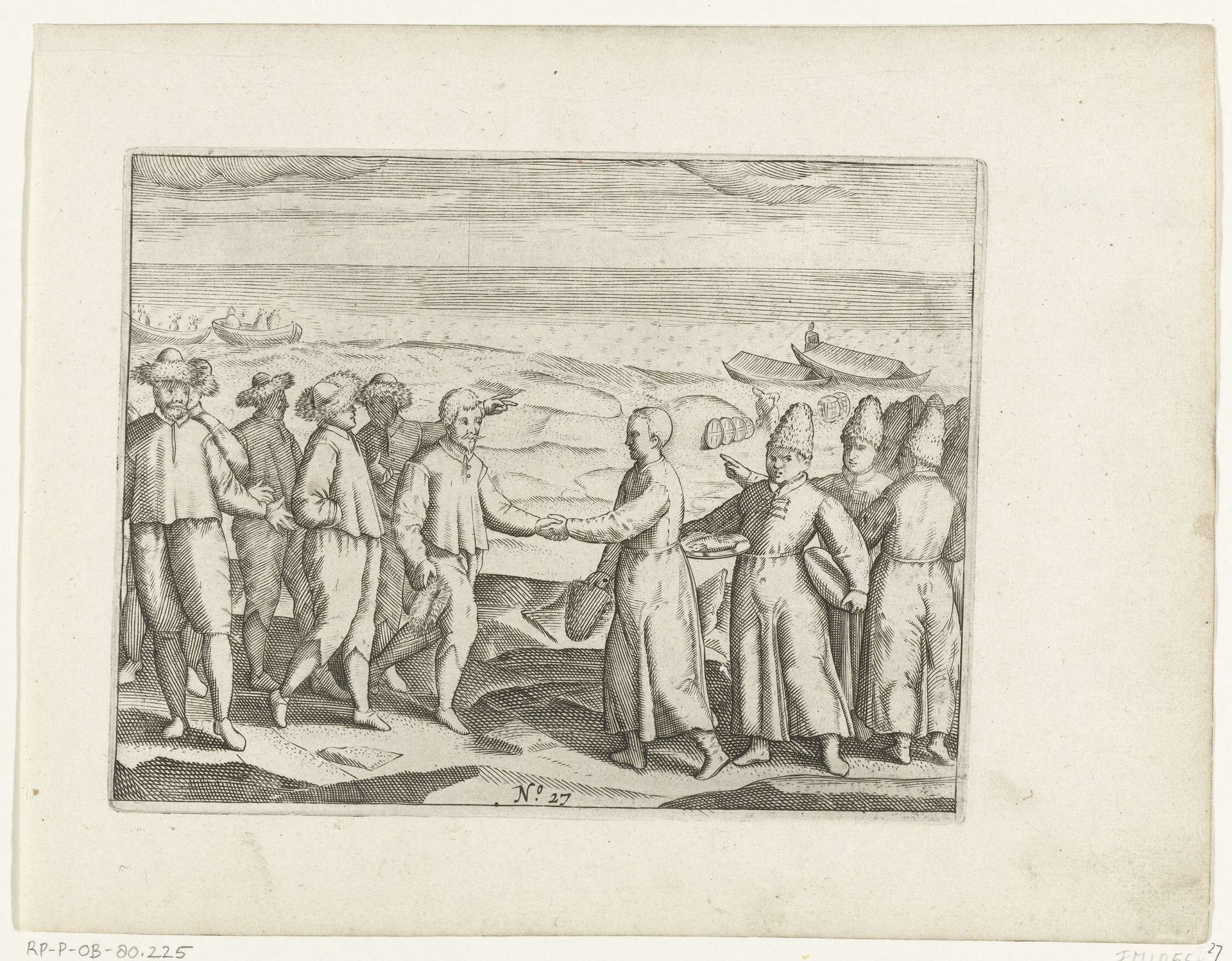 De ontmoeting met de bemanning van twee Russische lodja's, 1597 by Anonymous