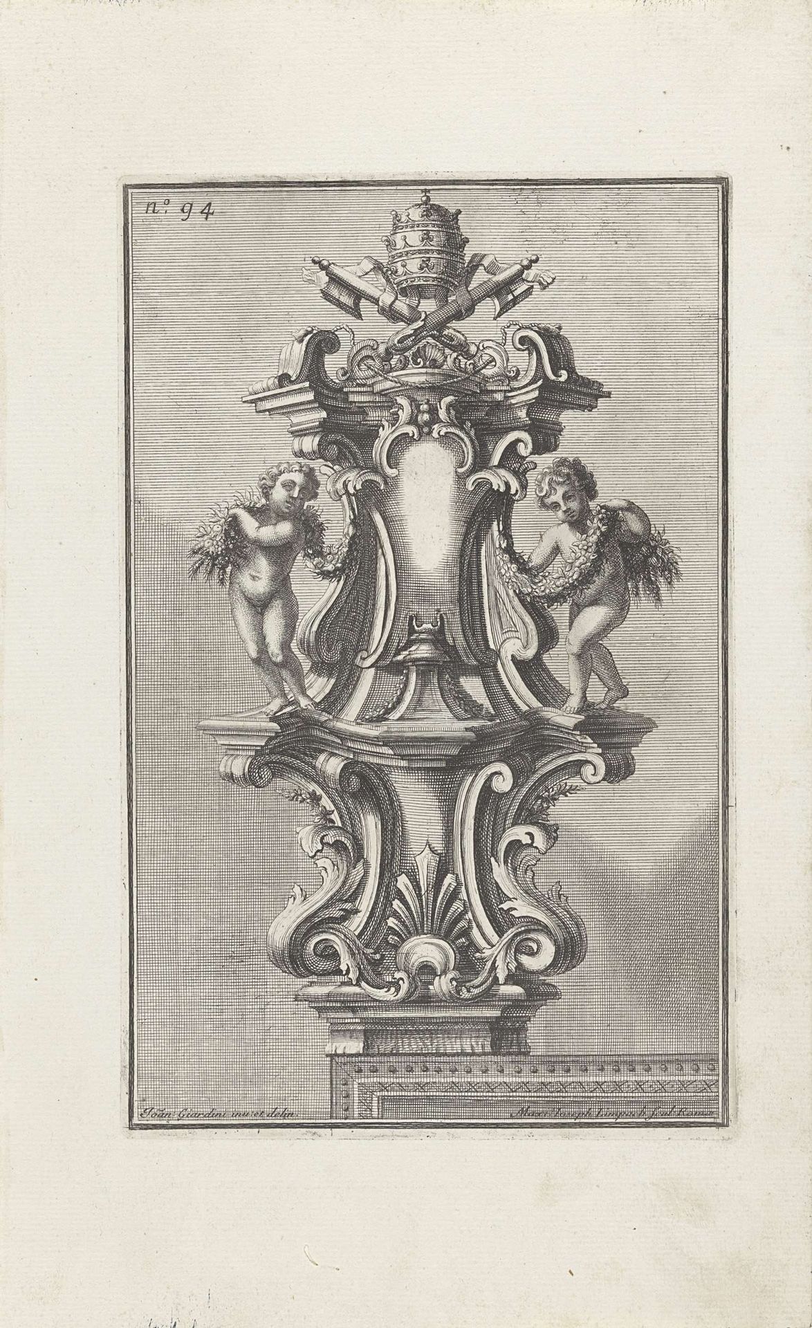 Ornament met twee putti met guirlandes by Maximilian Joseph Limpach