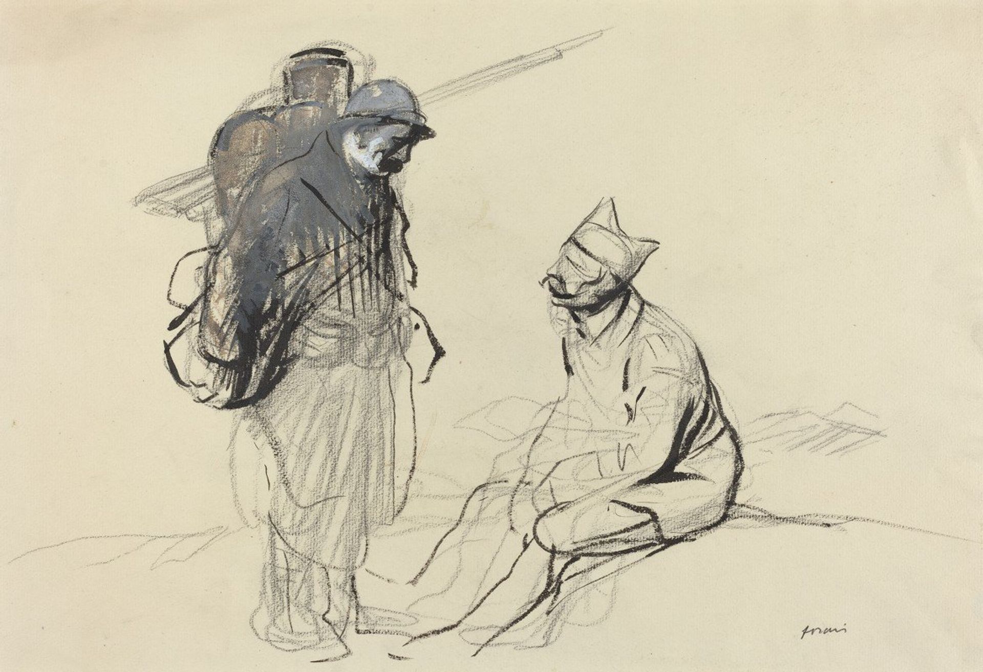 Poilu and Tommy Conversing by Jean-Louis Forain