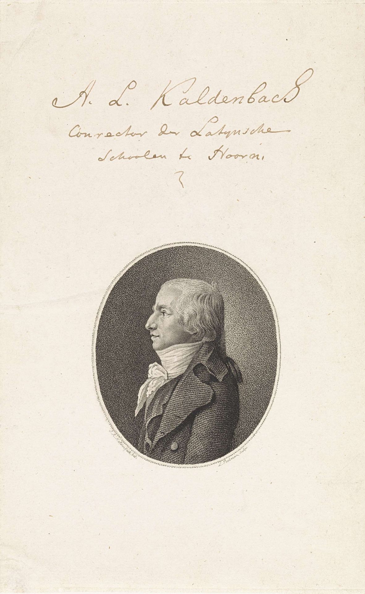 Portret van conrector Adam Leonard Kaldenbach by Ludwig Gottlieb Portman
