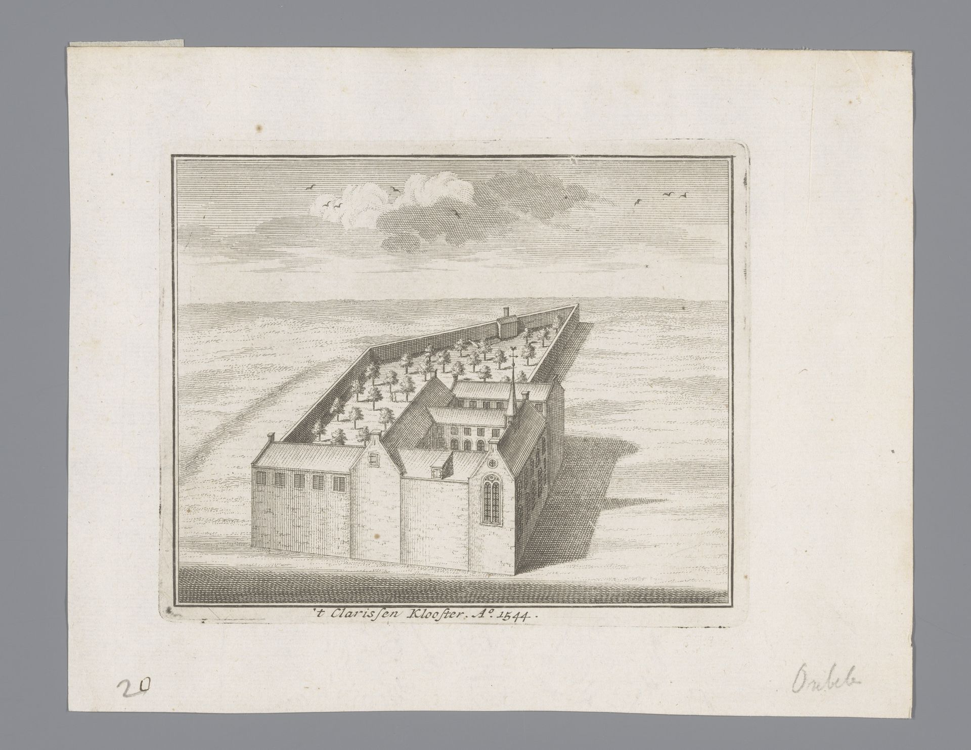 Vogelvluchtaanzicht op het Clarissenklooster, 1544 by Anonymous