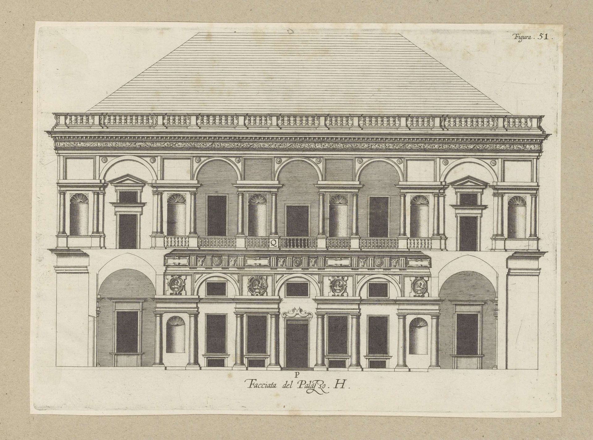 Opstand van de façade aan de binnenplaats van de Villa Grimaldi-Sauli te Genua by Nicolaes Ryckmans