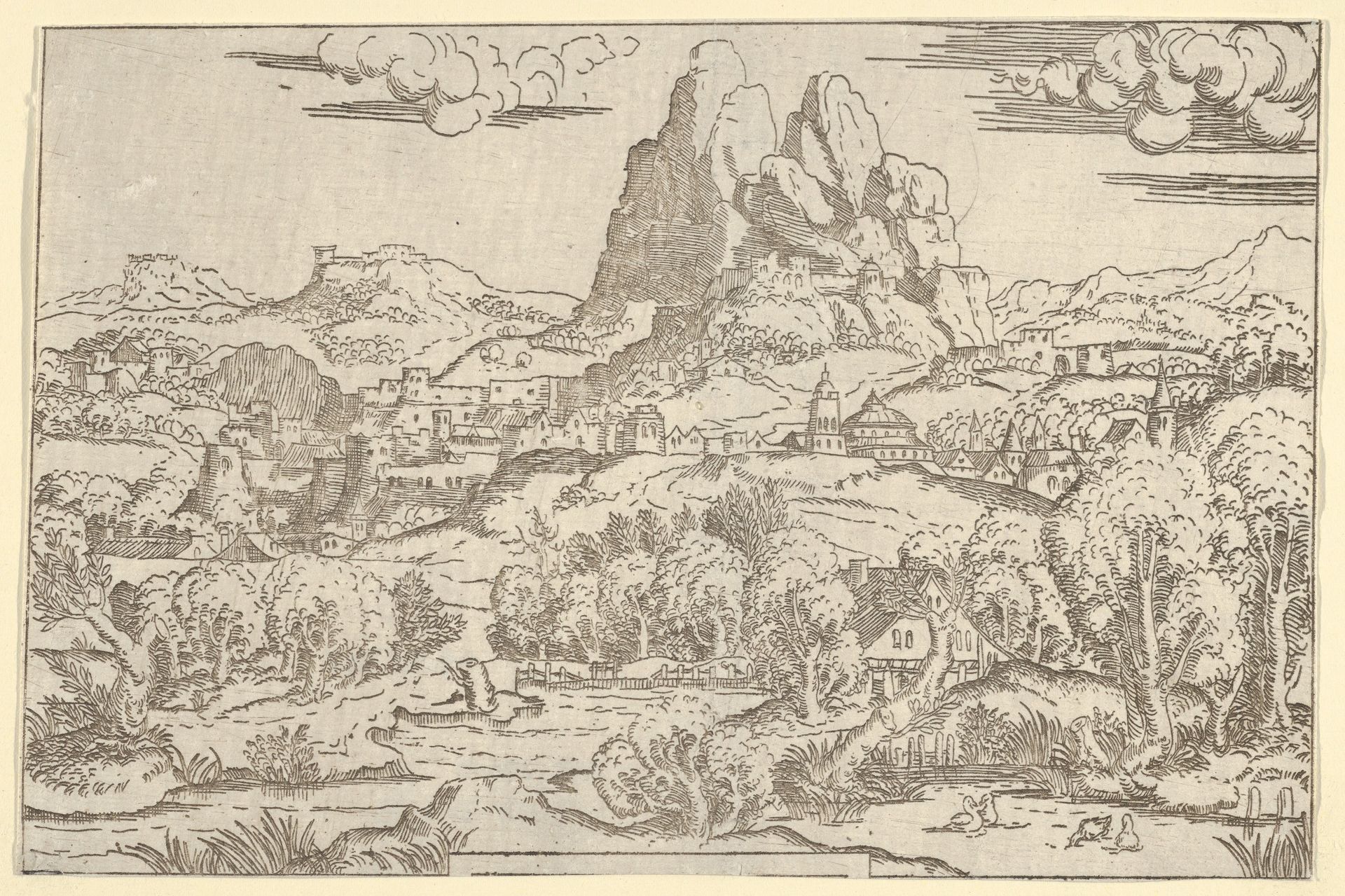 Landscape from "Venus Pushing Cupid" frame by Antonio Fantuzzi