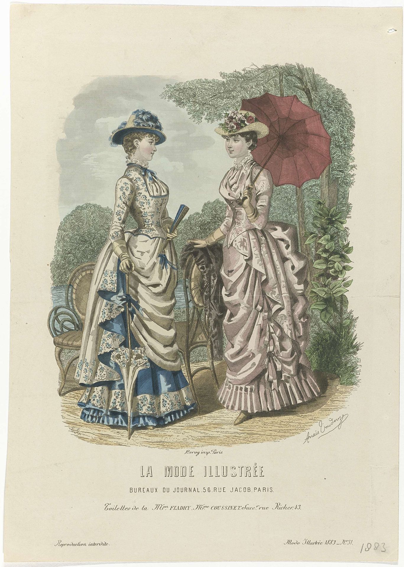 La Mode Illustrée, 1883, No. 31 : Toilettes de la M.on Fladry (...) by Charles Rabouille