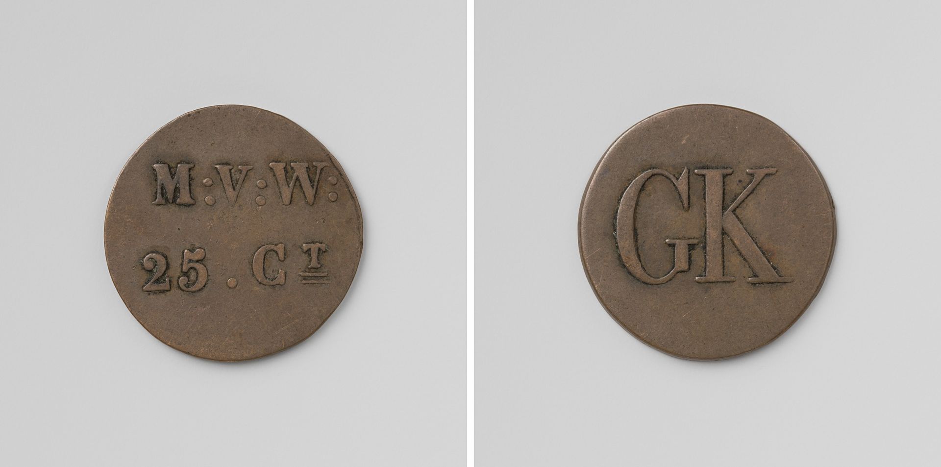 Huismunt geslagen op last van de Maatschappij van Weldadigheid ter waarde van 25 cent, ten behoeve van de Gewone Koloniën by Anonymous