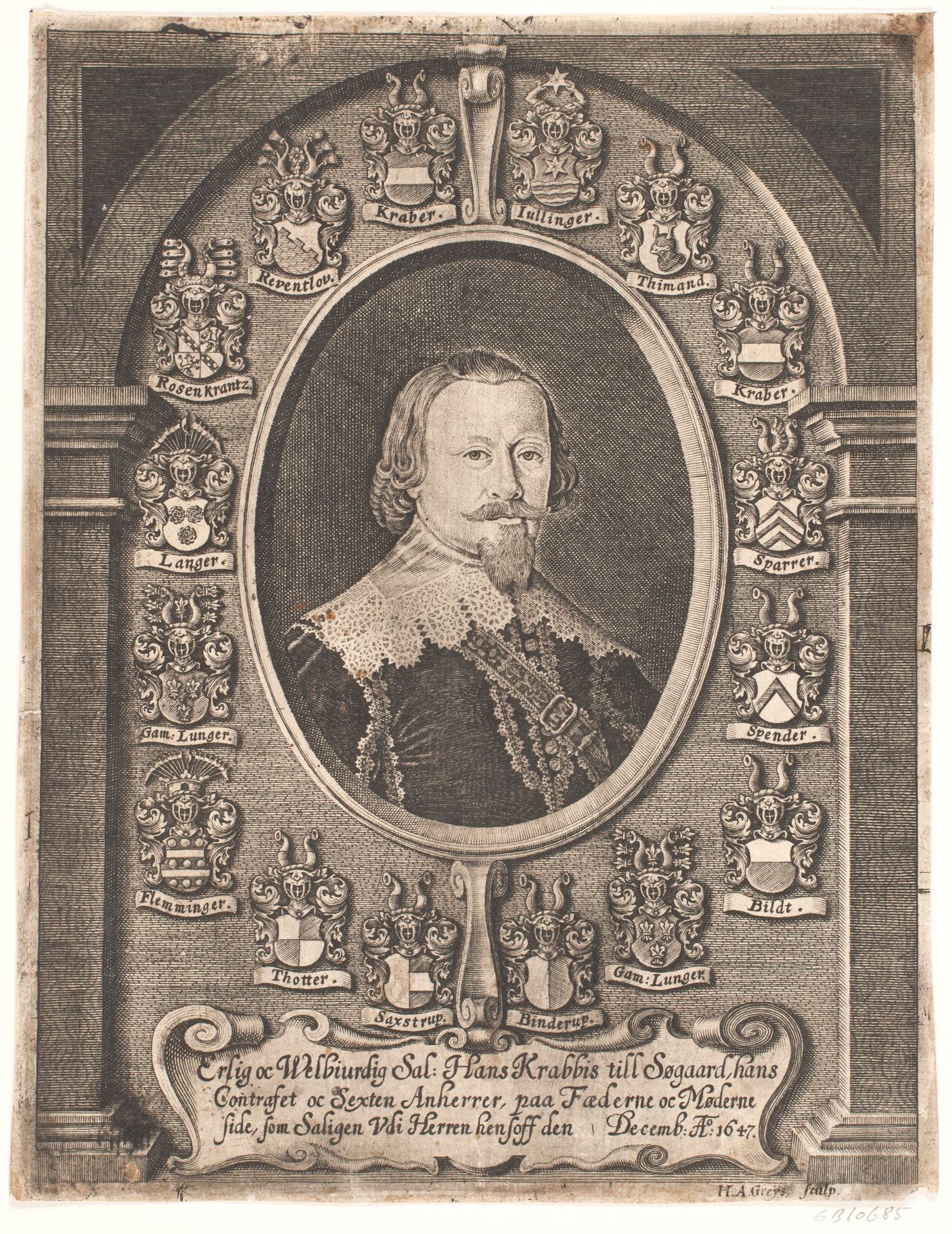 Hans Krabbe til Søgård. Fra en ligprædiken 1648 by Hans Andreas Greys
