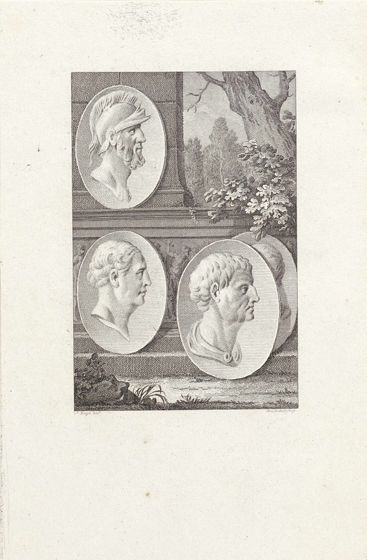 Medaillons met portretten van Pyrrhus, Gaius Marius, Sulla by Reinier Vinkeles
