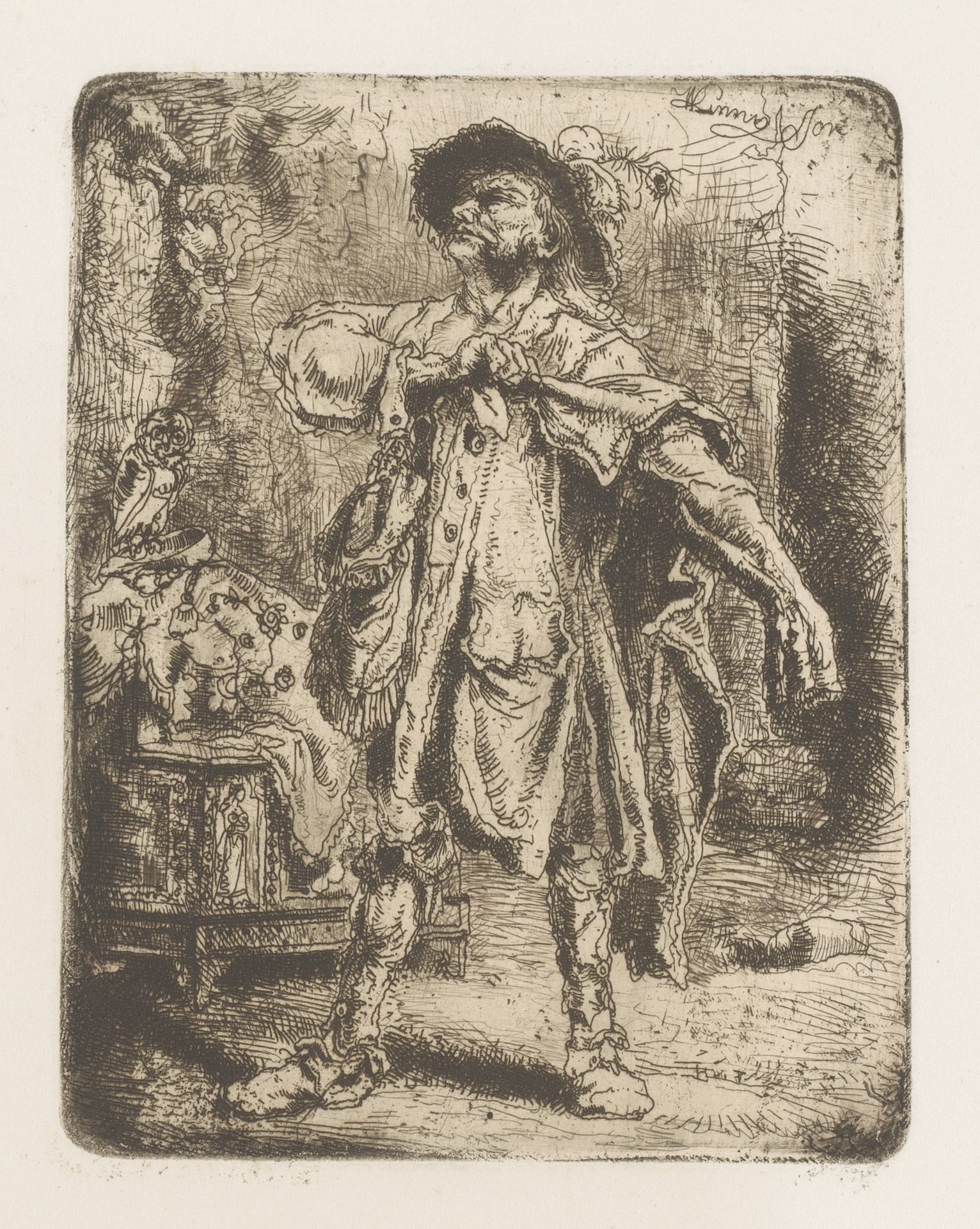 Man in een interieur trekt zijn jas aan by Willem (II) Linnig