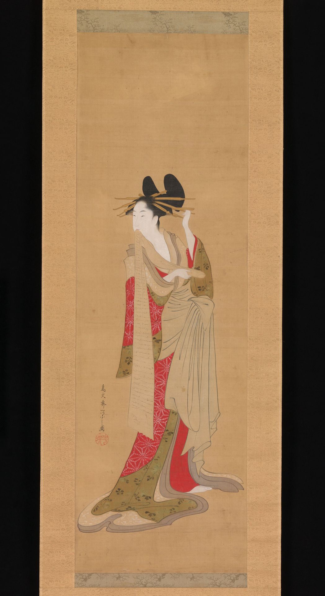 Courtesan with a Letter in Her Mouth by Chōbunsai Eishi 鳥文斎栄之
