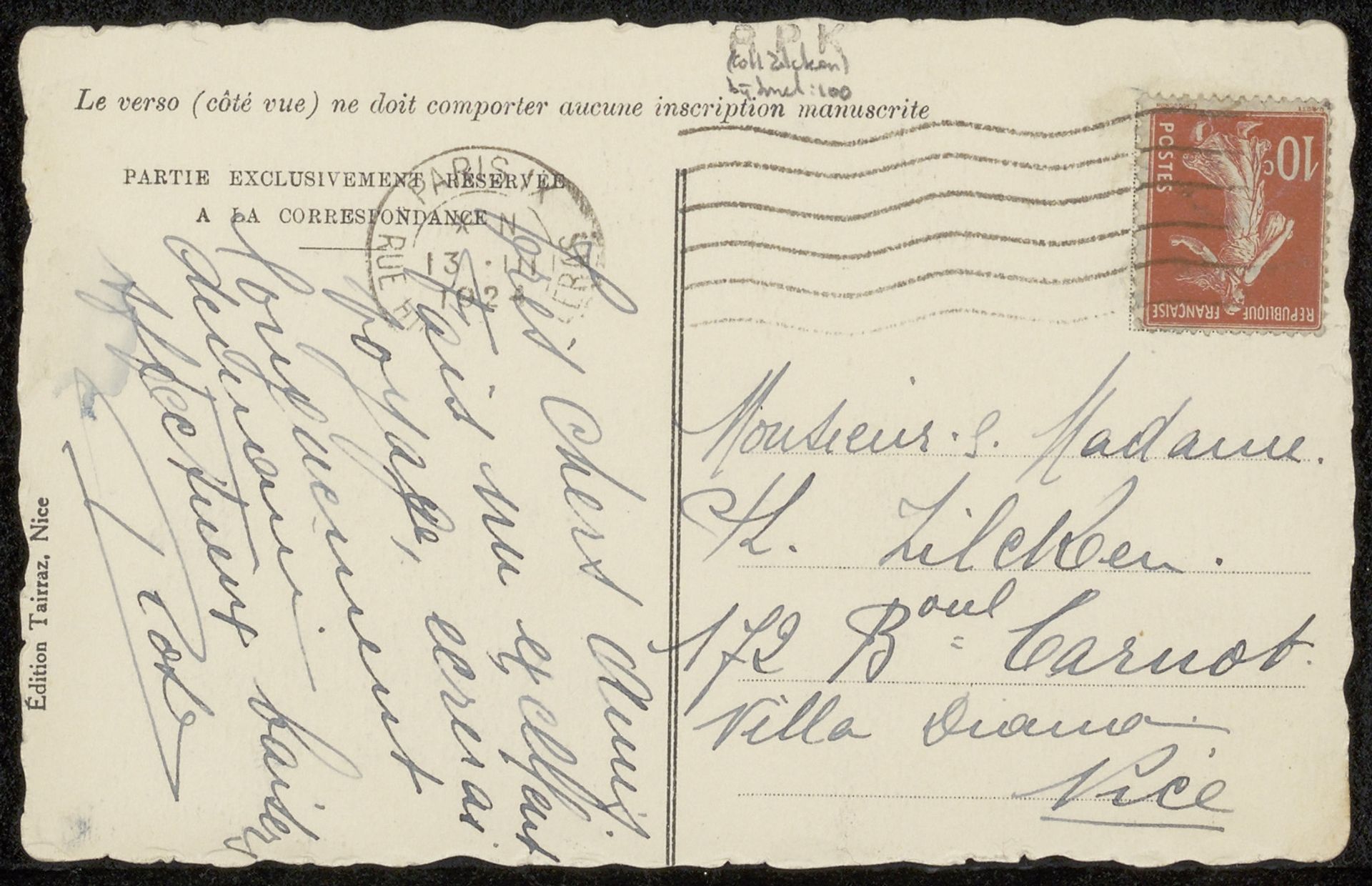Prentbriefkaart aan Philip Zilcken by Rose Imel