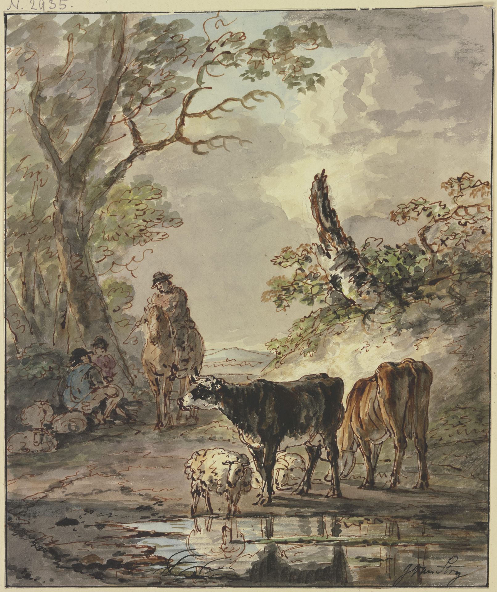 Rastende Hirten an einer Wasserstelle by Jacob van Strij