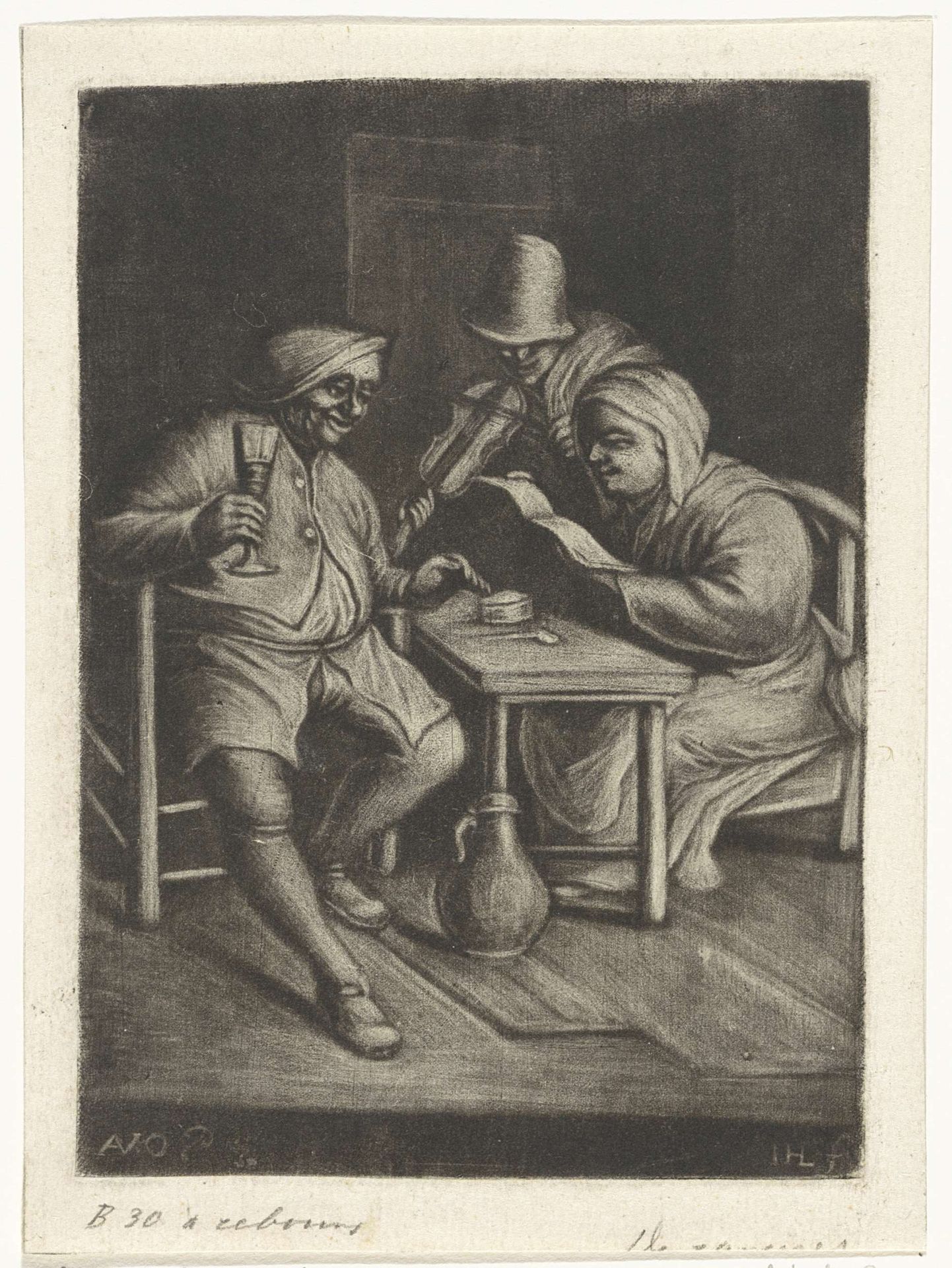 Vioolspeler bij een paar aan tafel by Jacob Hoolaart