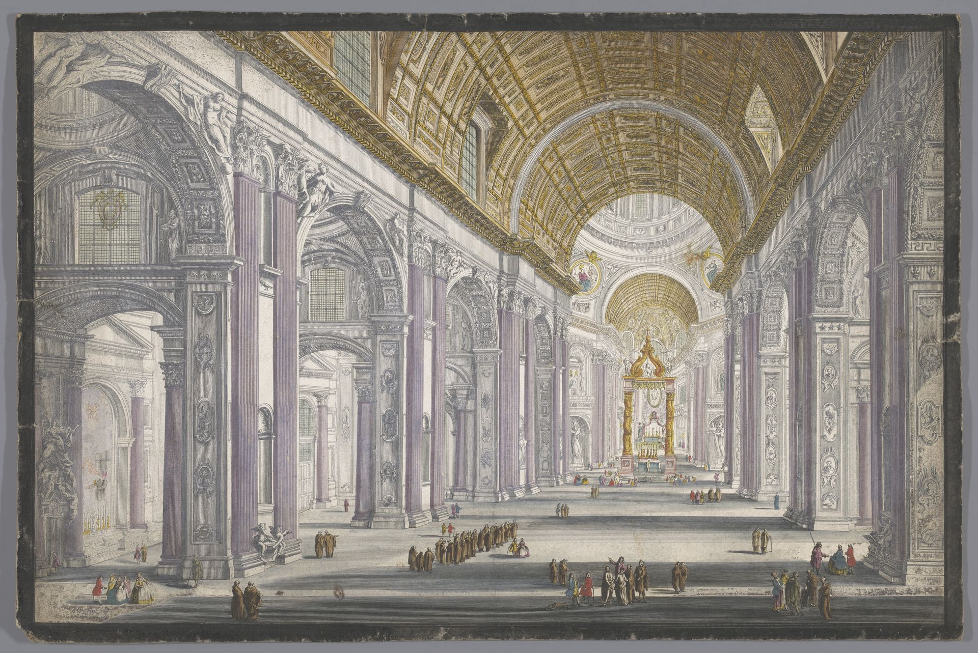 Gezicht op het interieur van de Sint-Pietersbasiliek te Vaticaanstad by Anonymous