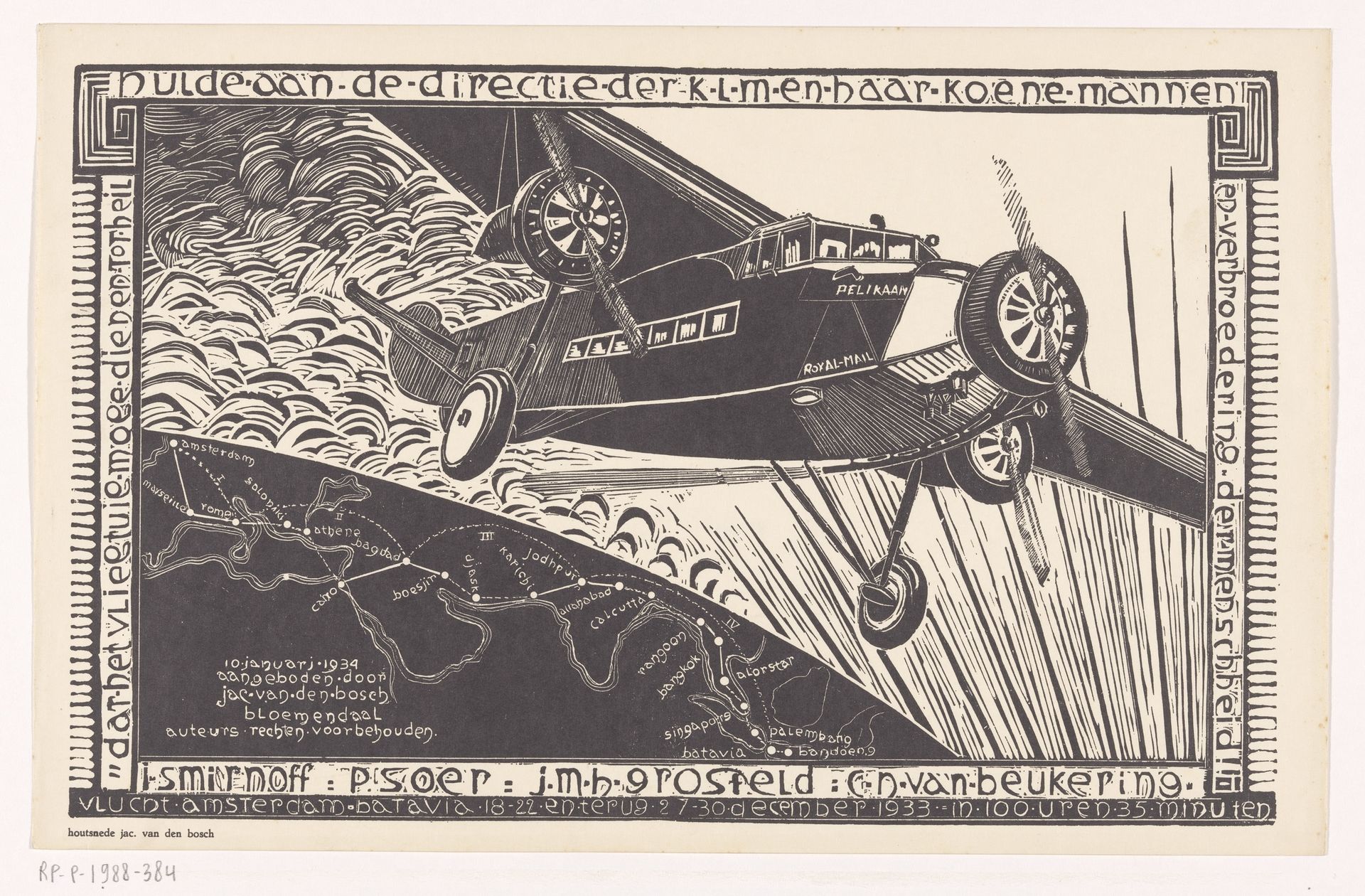 Vlucht van de Pelikaan van Amsterdam naar Batavia in 1933 by Jacob Pieter van den Bosch