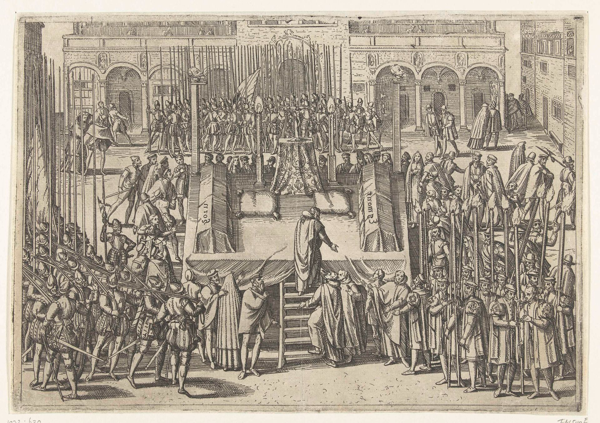 Het schavot na de onthoofding van Egmond en Horne, 1568 by Frans Hogenberg