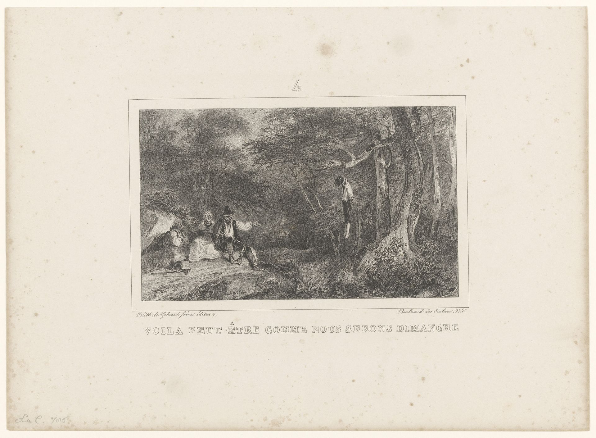 Spaanse bandiet toont zijn metgezellen een gehangene by Nicolas Toussaint Charlet