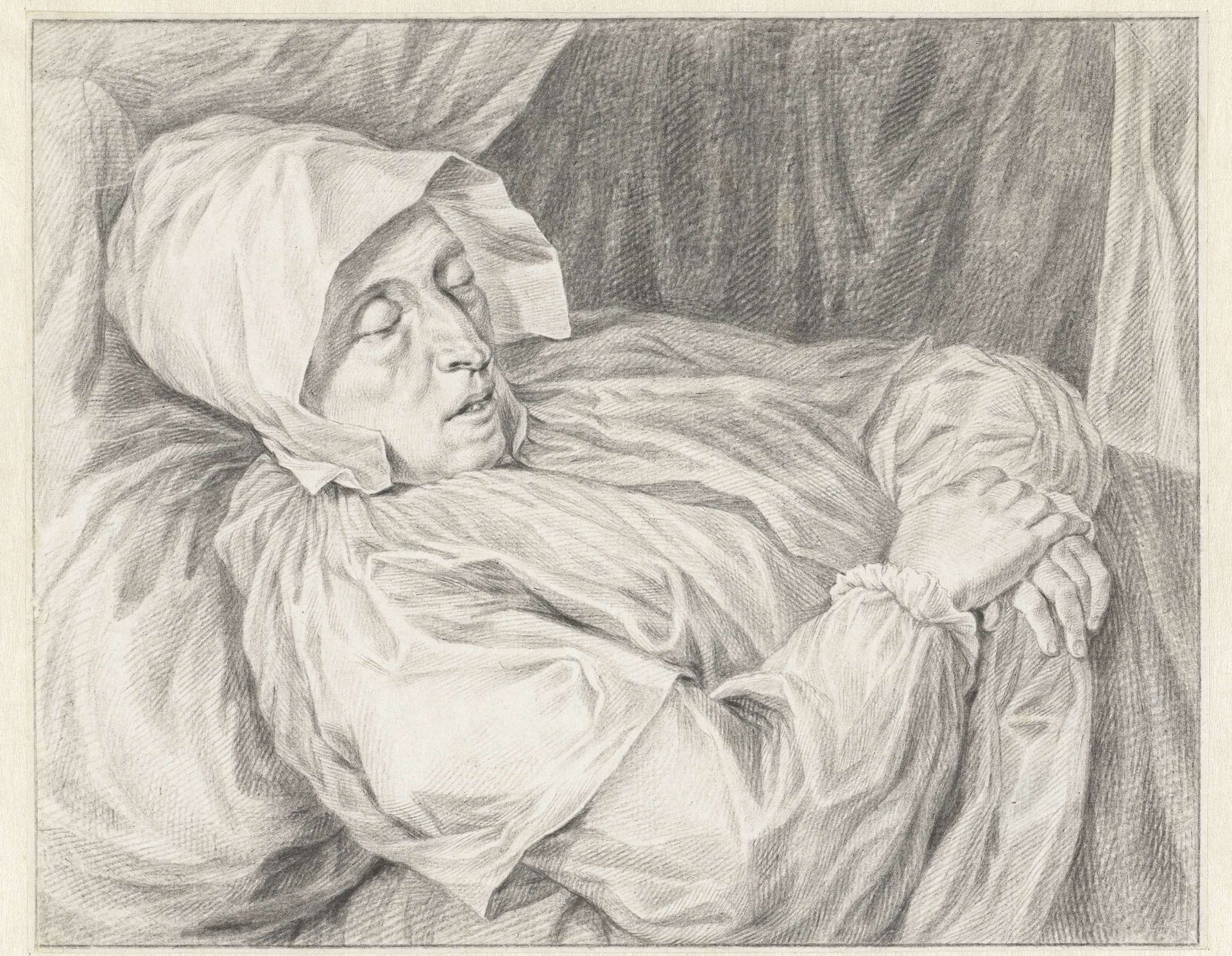 Vrouw op haar doodsbed by Abraham Delfos