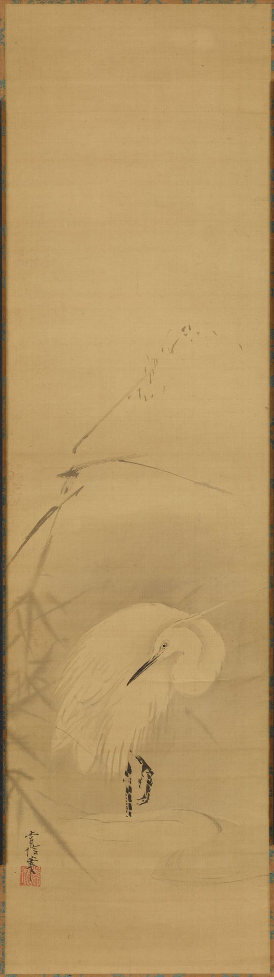 Heron and Reeds [left of a pair of Swallow and Heron] by Kano Tsunenobu