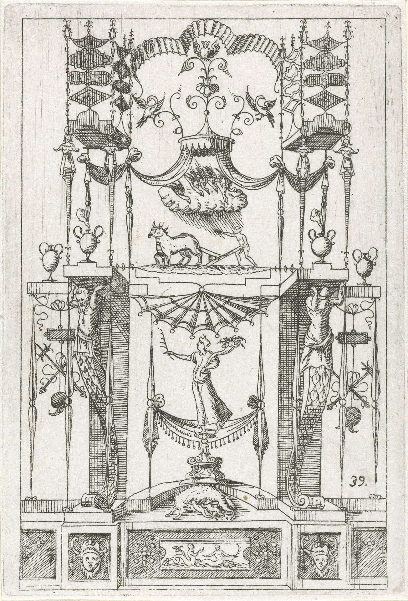 Vlakdecoratie met middenonder Romulus en Remus bij de wolvin by Hans Sibmacher