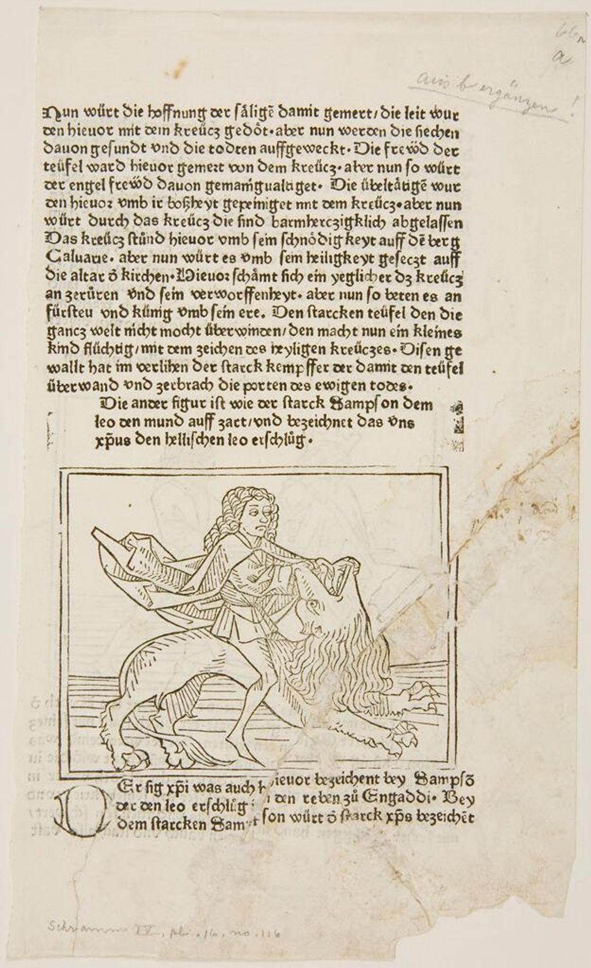 Samson and the Lion; verso: Sysra kills King Ayoth by Anonymous