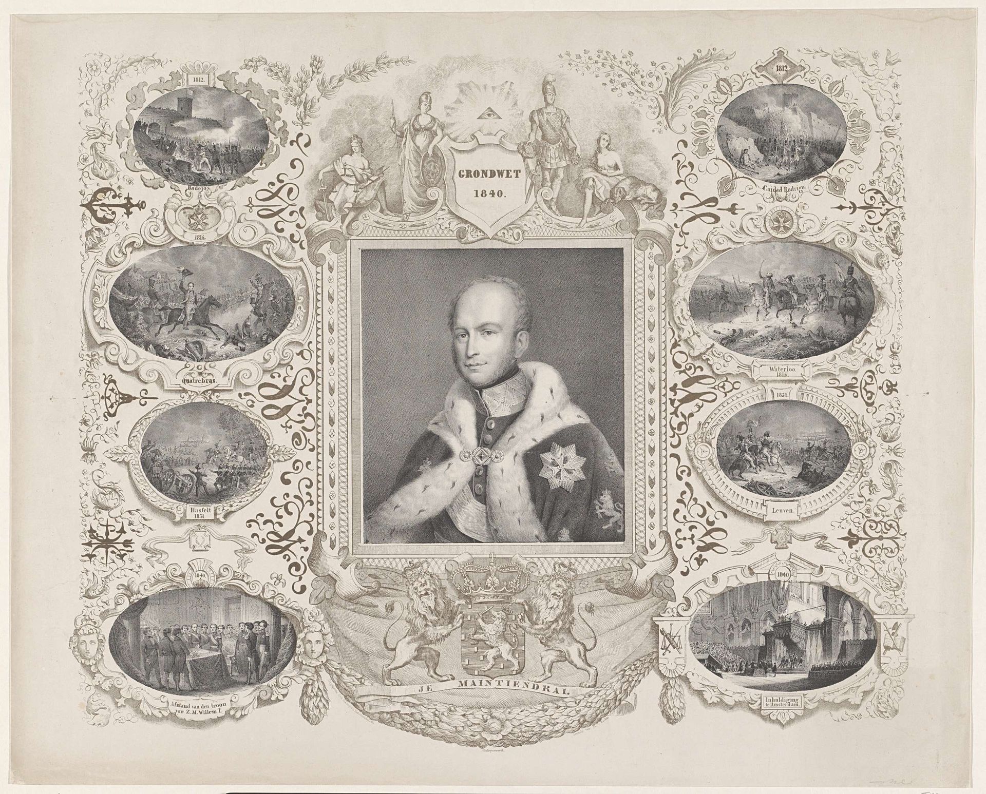 Allegorie op de troonsbestijging van koning Willem II, 1840 by Hilmar Johannes Backer