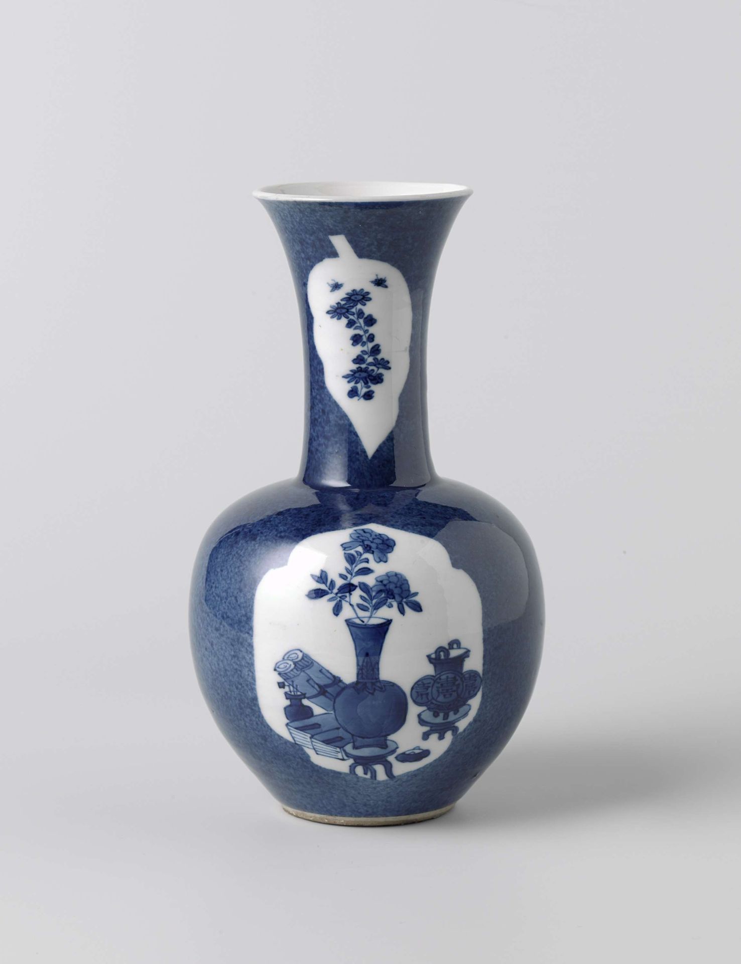 Bottle vase with powder blue, antiquities and flower sprays by Anonymous