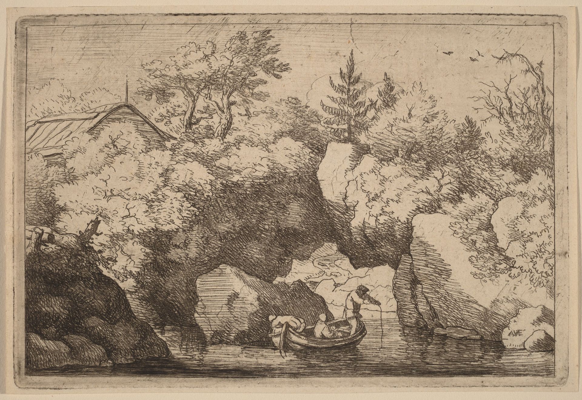 Skiff under a Cleft Rock by Allart van Everdingen