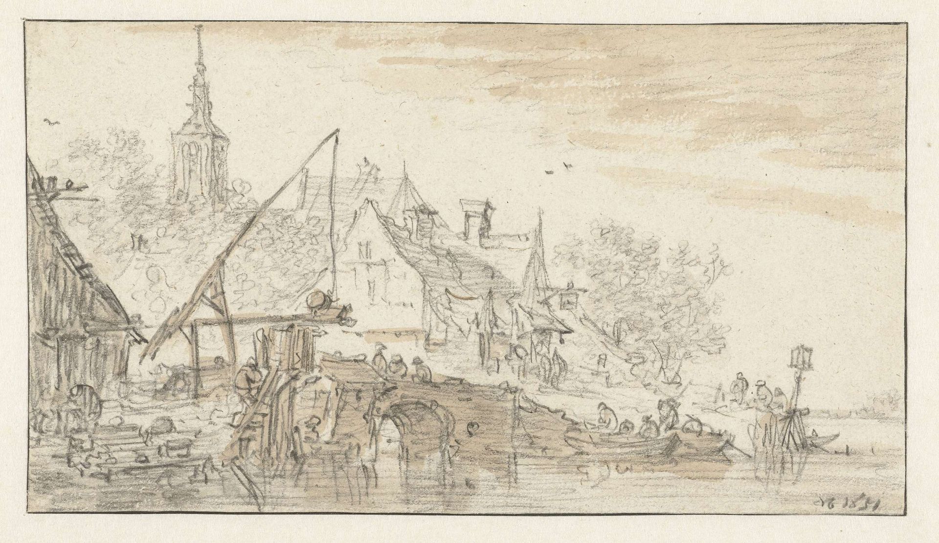 Gezicht op een stad aan het water by Jan van Goyen