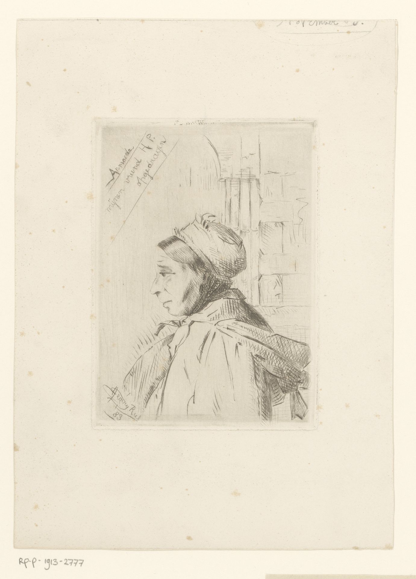 Vrouwelijke halffiguur met muts en cape by Henri Rul