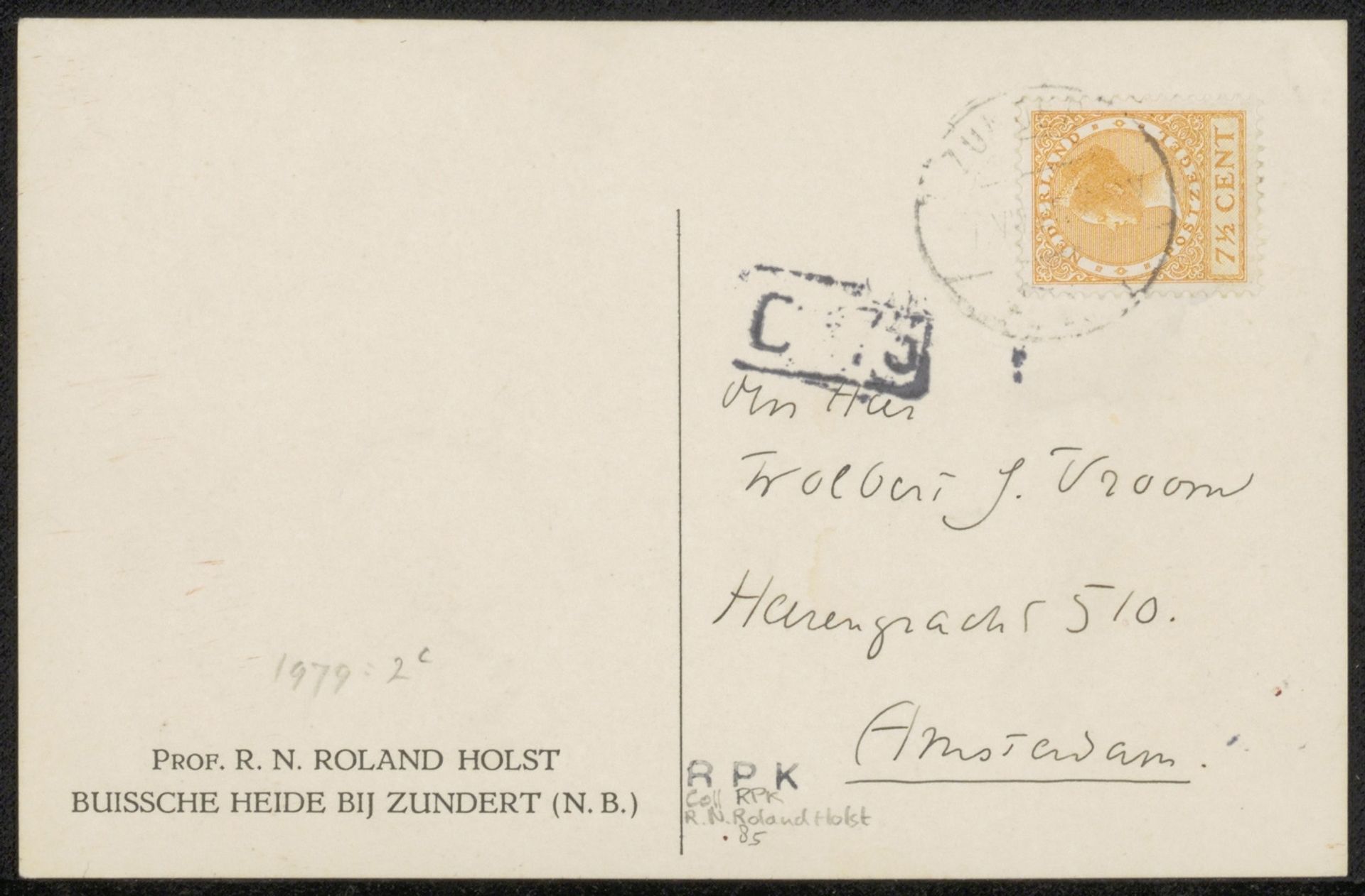 Briefkaart aan Wolbert J. Vroom by Richard Nicolaüs Roland Holst