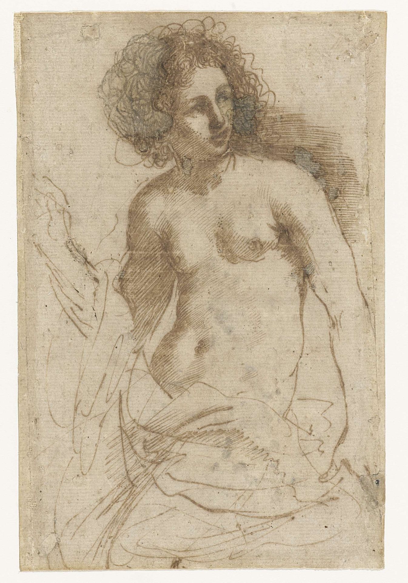 Halfnaakte staande vrouw by Guercino
