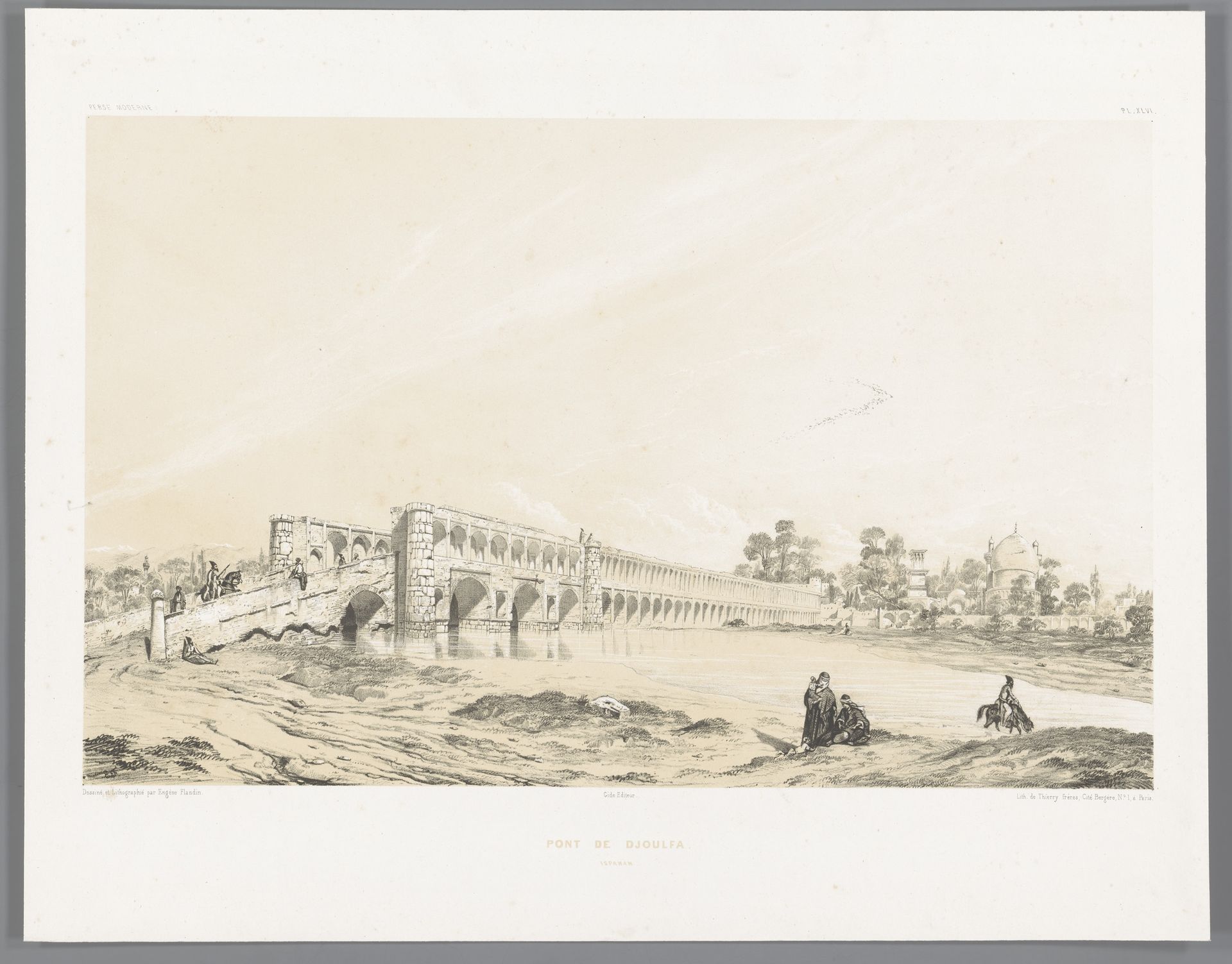 Si-o-se Pol of Allahverdi-Khanbrug in Isfahan by Eugène Flandin
