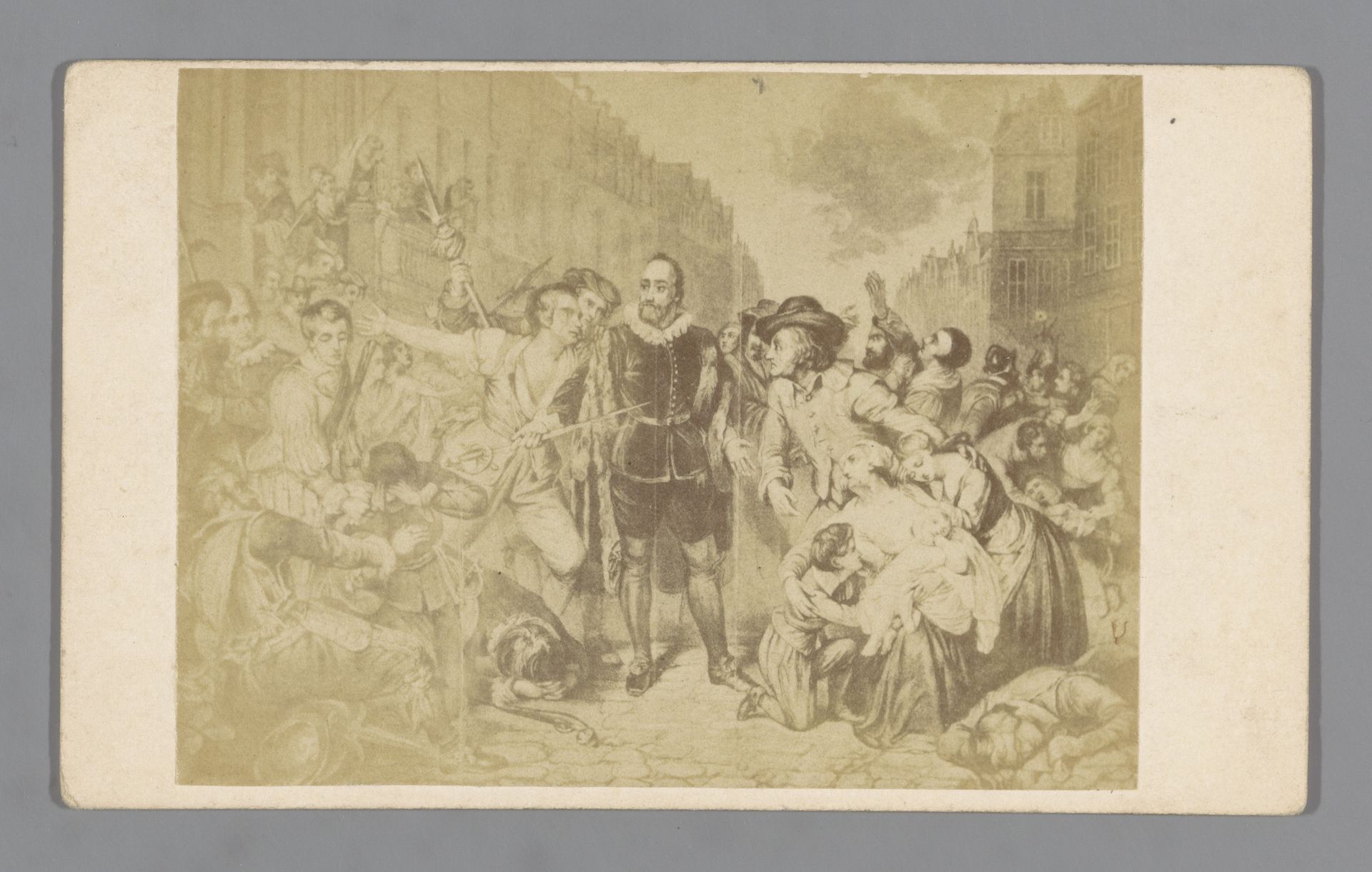 Fotoreproductie van een gravure van burgemeester Van der Werf tijdens het beleg van Leiden in 1573 en 1574 by Anonymous