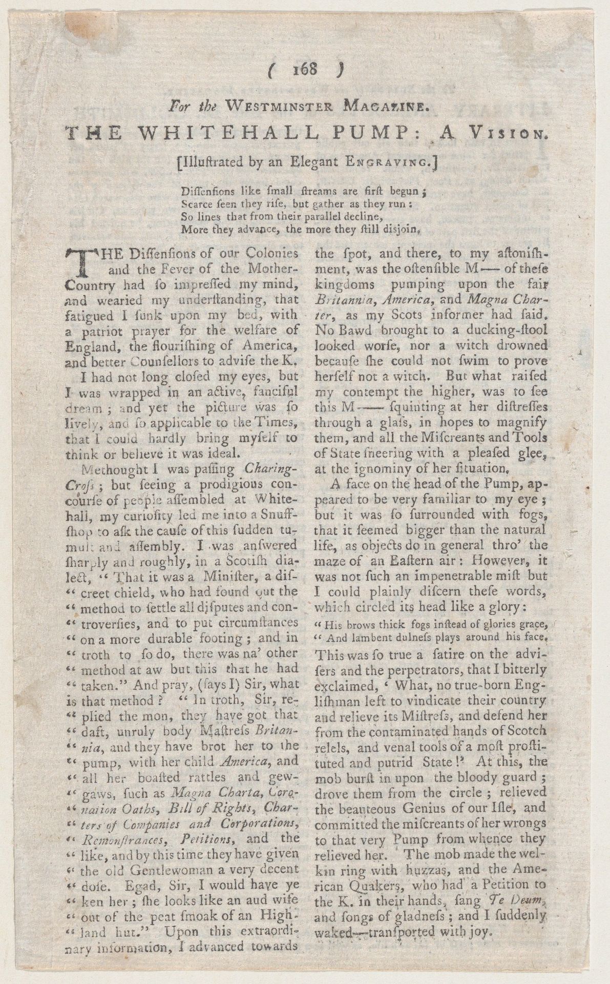 The Whitehall Pump (page from The Westminster Magazine) by Anonymous