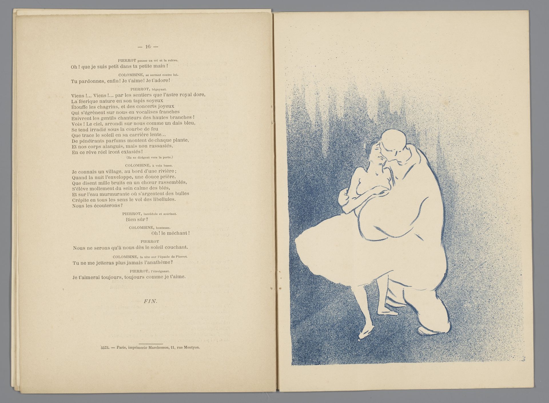 Man en ballerina omhelzen en kussen elkaar by Henri-Gabriel Ibels