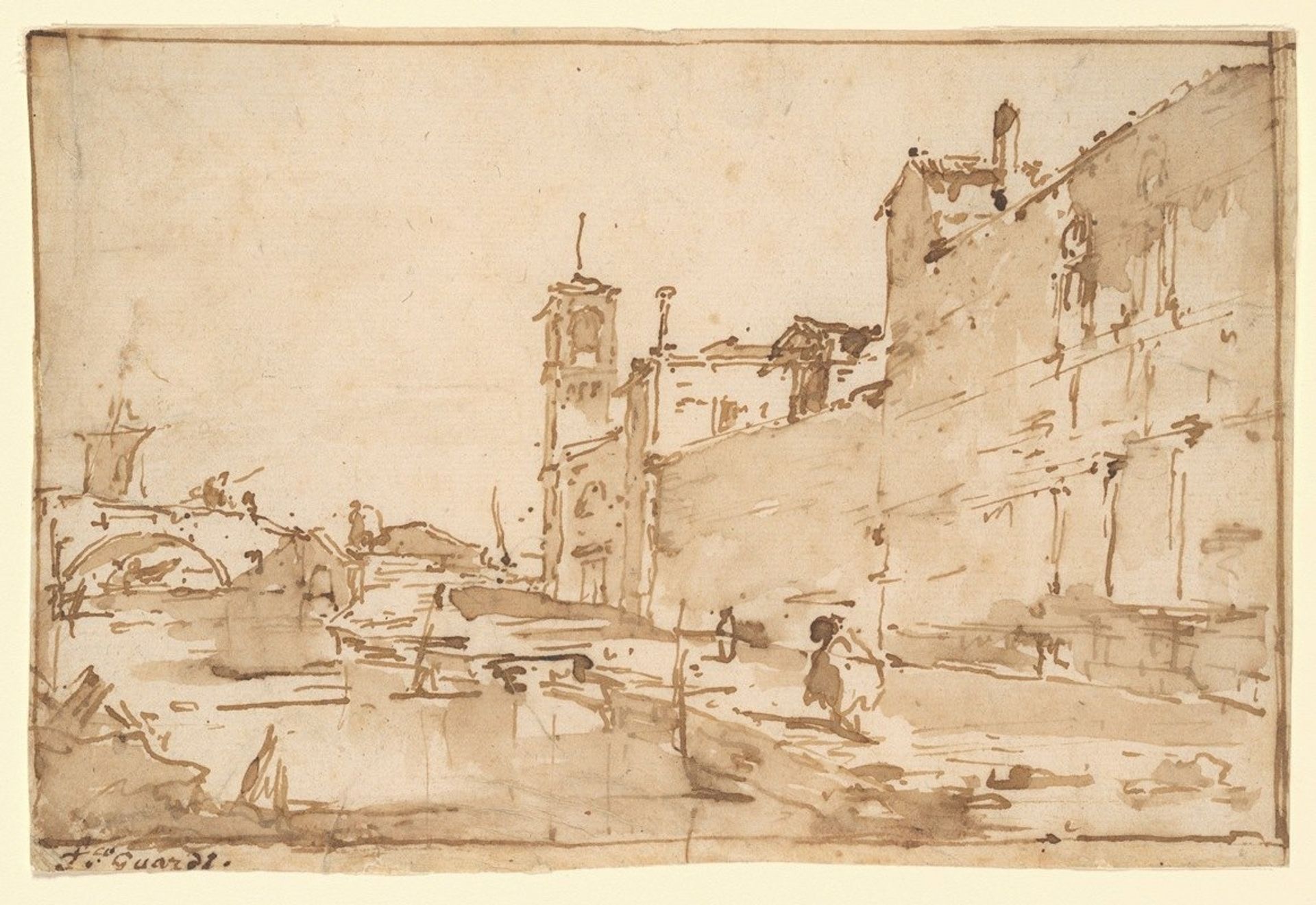 A Venetian Capriccio; A Rio Leading to a Bridge by Francesco Guardi
