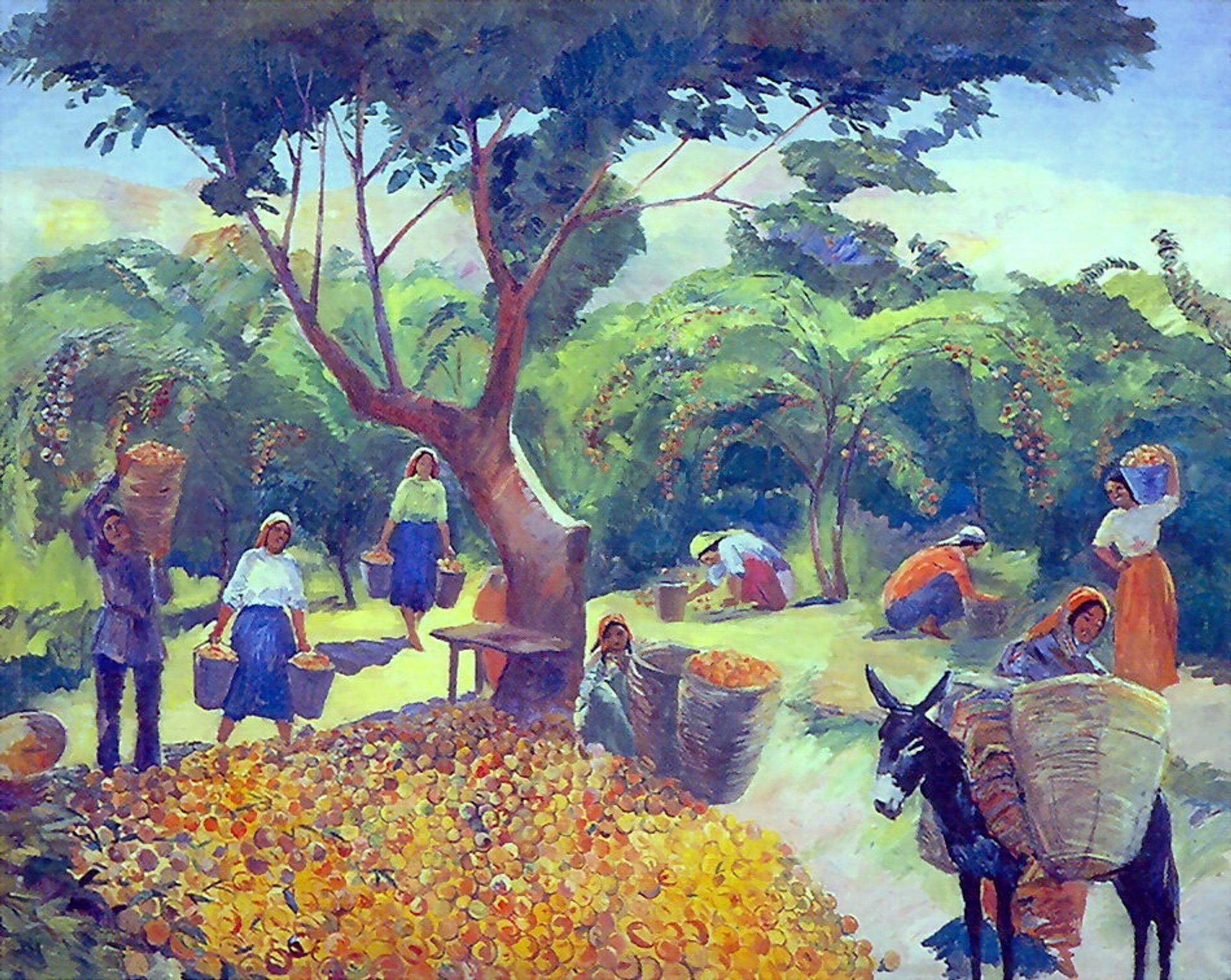 Gathering peaches in the collective farm in Armenia by Martiros Sarian
