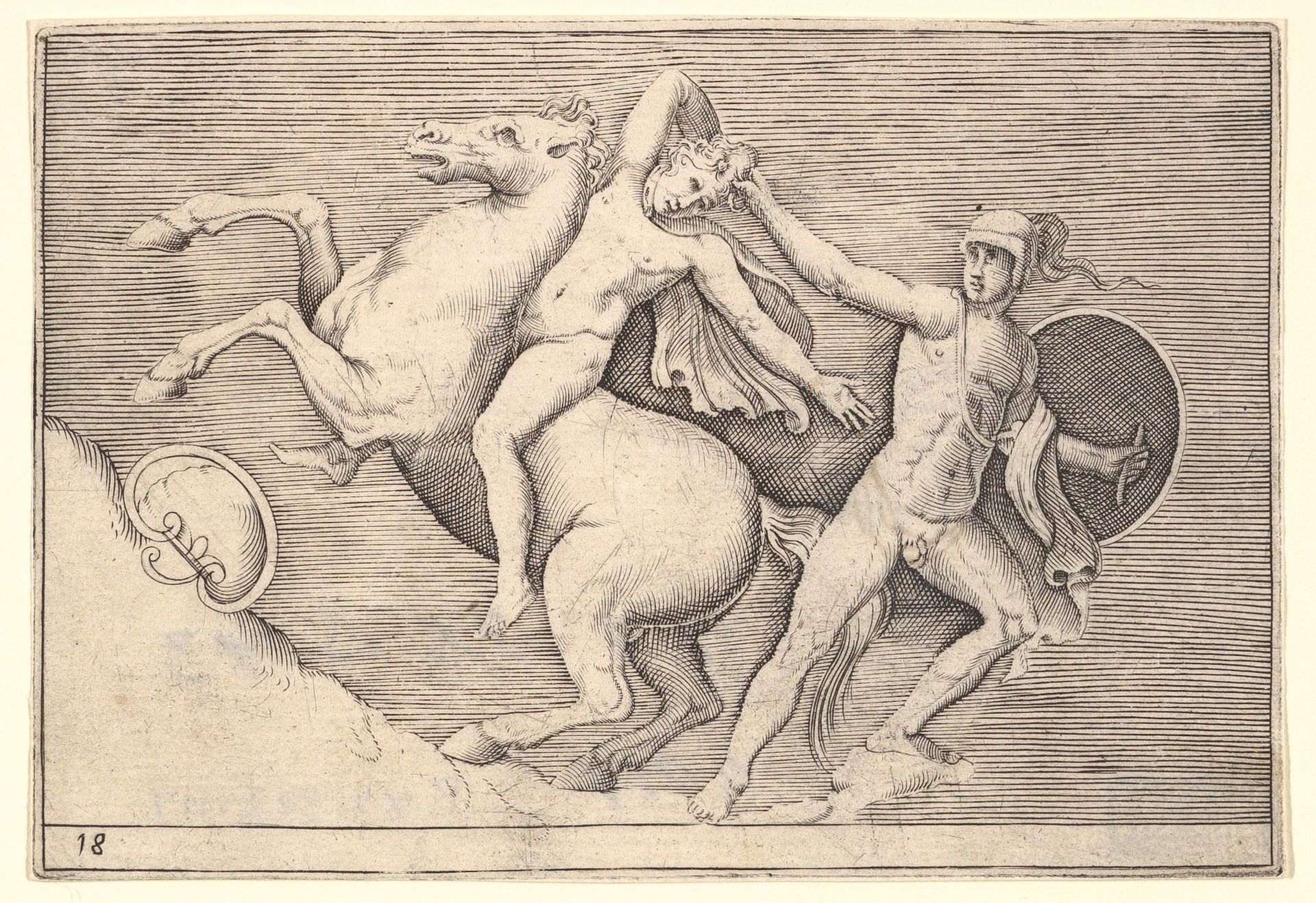 Warrior Pulling a Rider from His Horse, from "Ex Antiquis Cameorum et Gemmae Delineata/ Liber Secundus/et ab Enea Vico Parmen Incis" by Anonymous