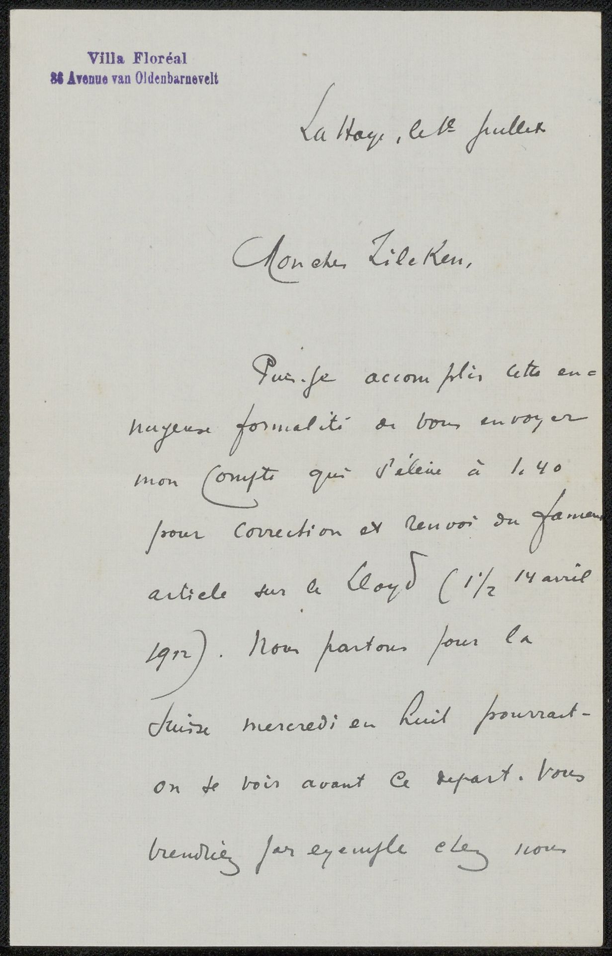 Brief aan Philip Zilcken by Léon Paschal