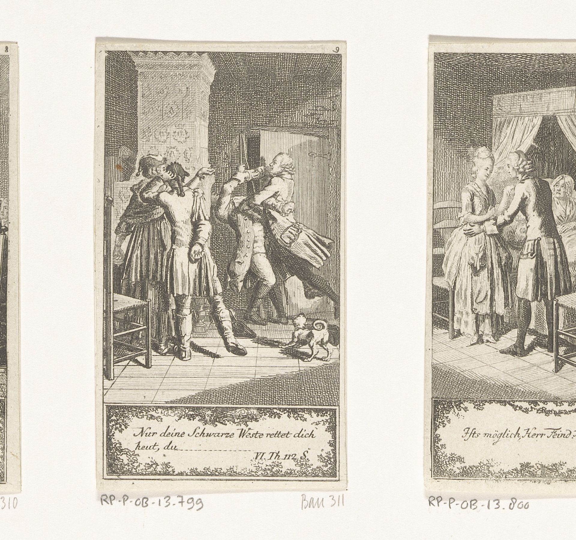 Pastor Gros in gevecht met de man van Marjorin by Daniel Nikolaus Chodowiecki