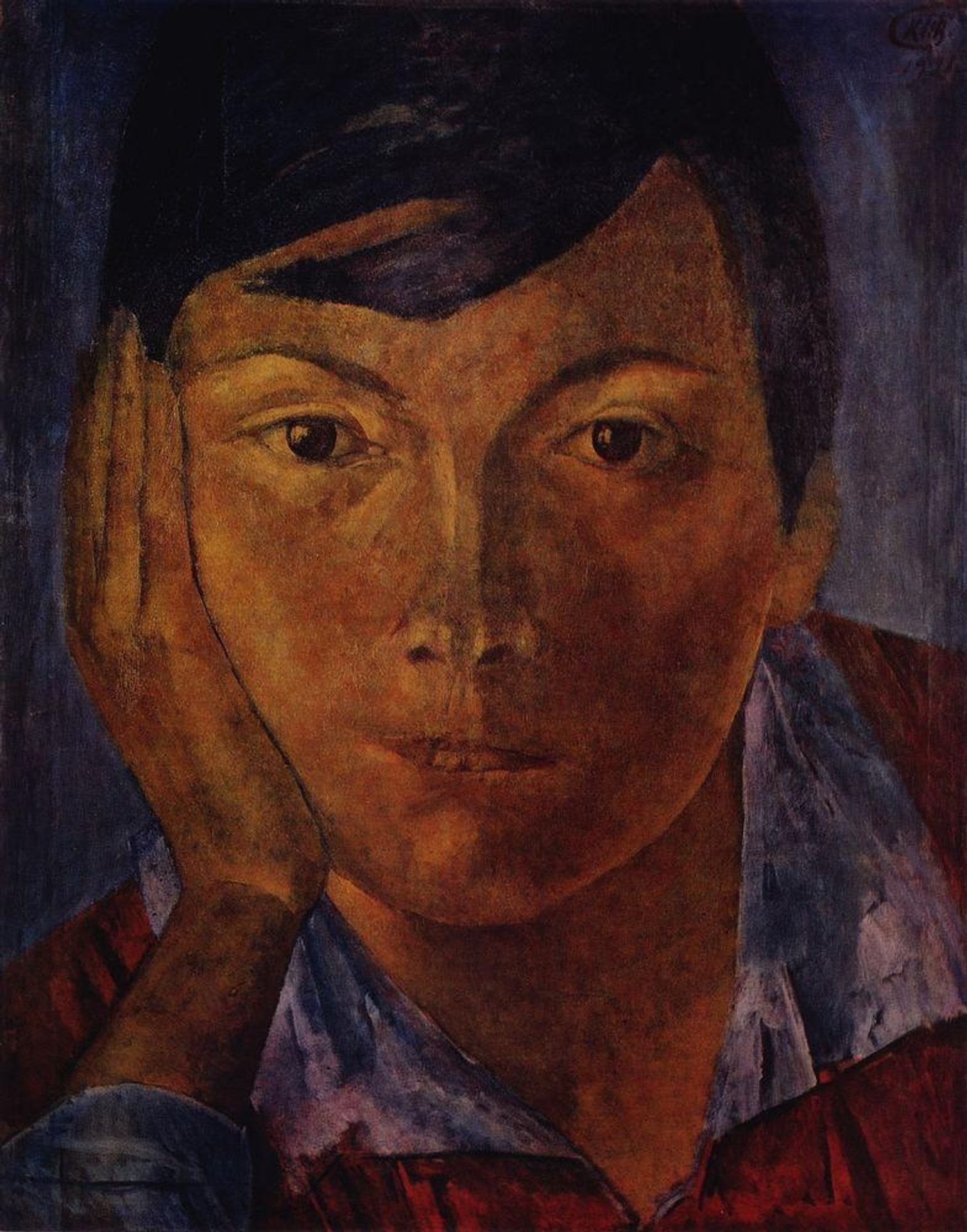 Yellow face (female face) by Kuzma Petrov-Vodkin
