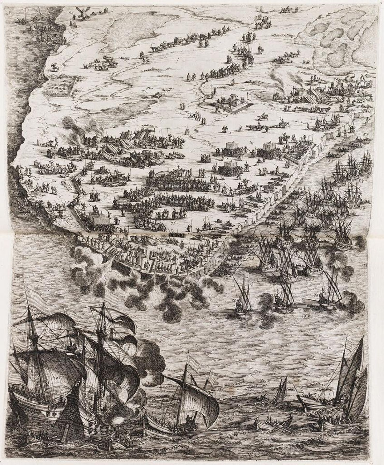 Siege of La Rochelle (lower left) by Jacques Callot