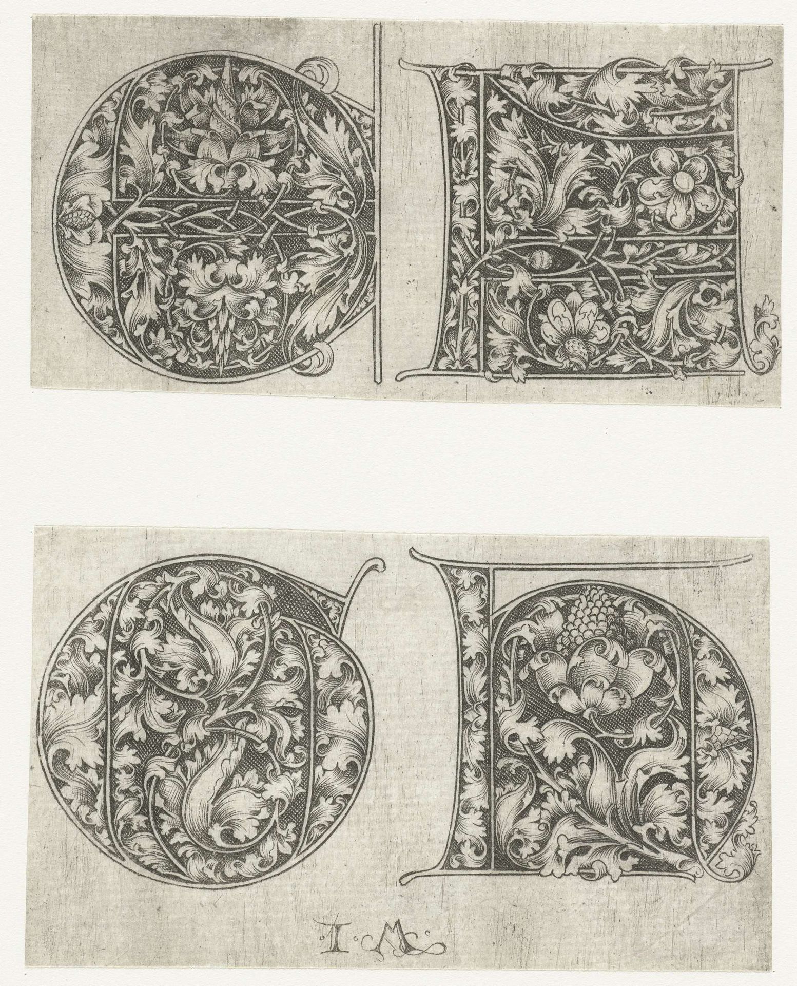 Hoofdletters E, F, G, en H by Israhel van Meckenem
