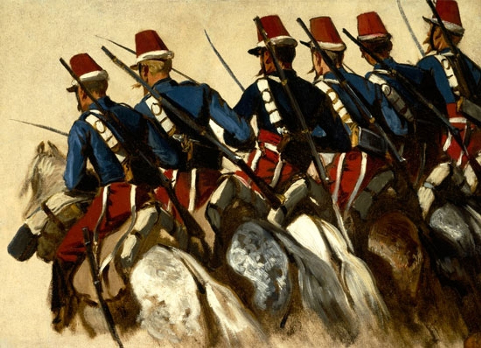 A Row of Calvarymen on Horseback by Horace Vernet