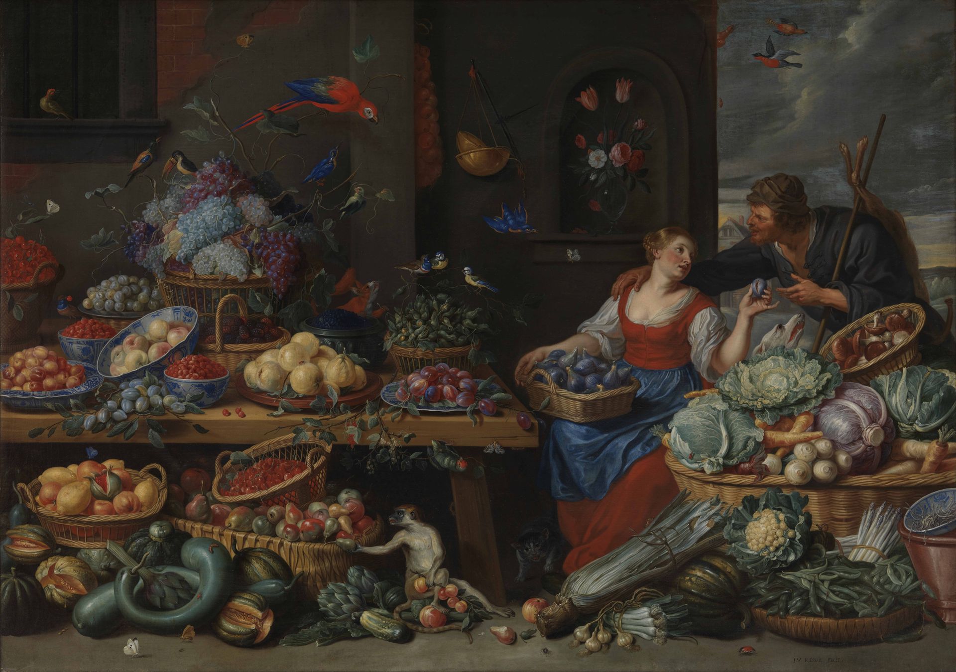 Fruit and Vegetable Market with a Young Fruit Seller by Jan van Kessel