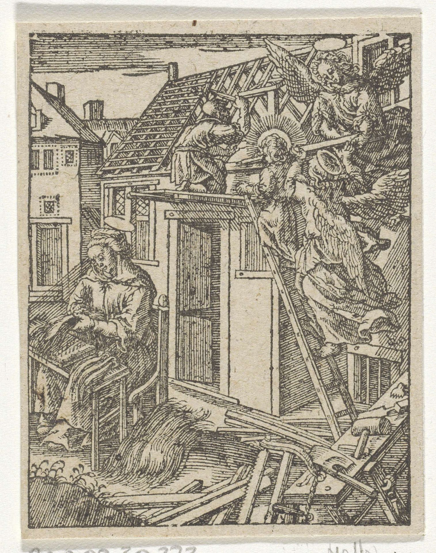 Christuskind legt een dak by Christoffel van (II) Sichem