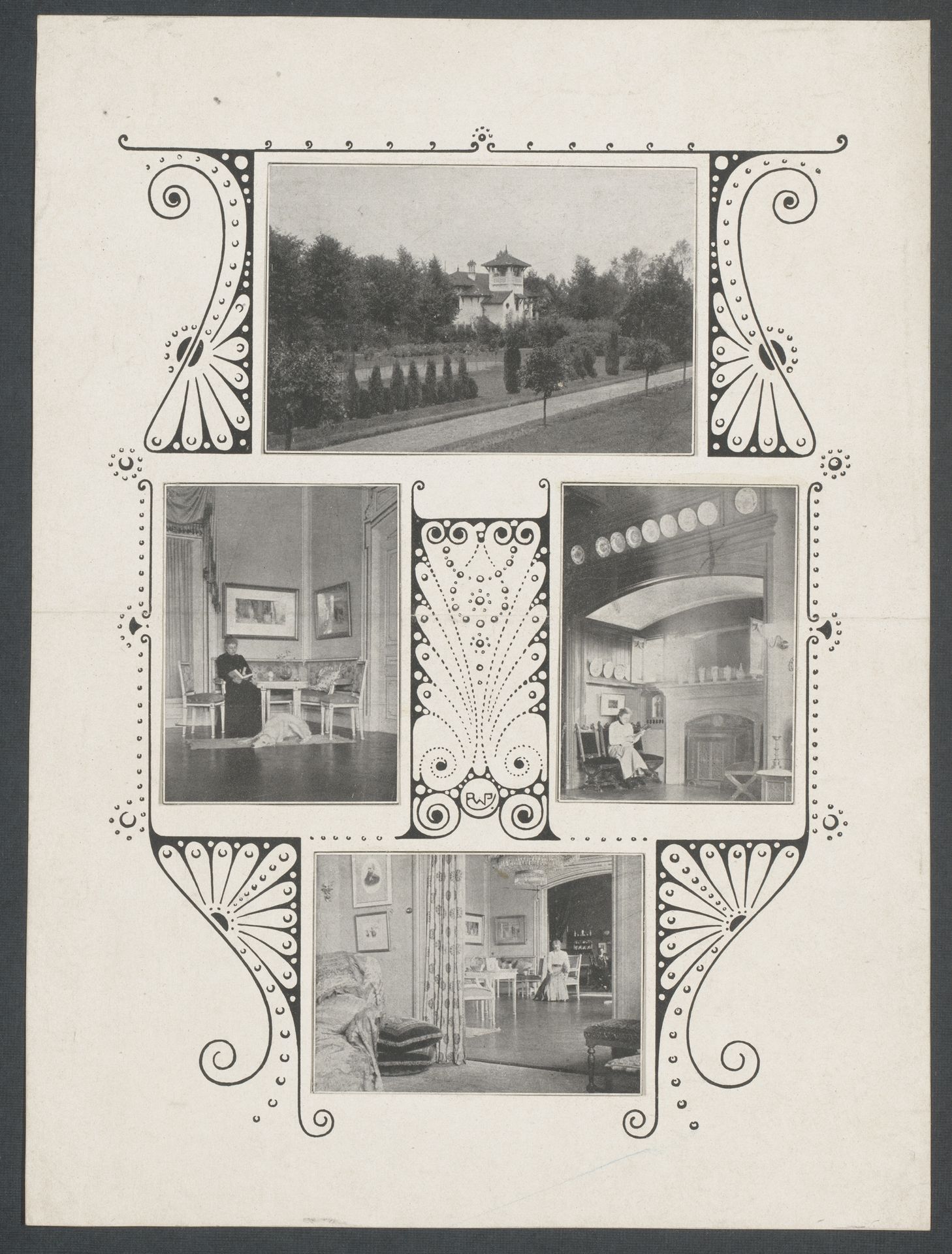 Vier voorstellingen van het exterieur en interieur van Villa Corvin te Hilversum by Reinier Willem Petrus de (1874-1952) Vries